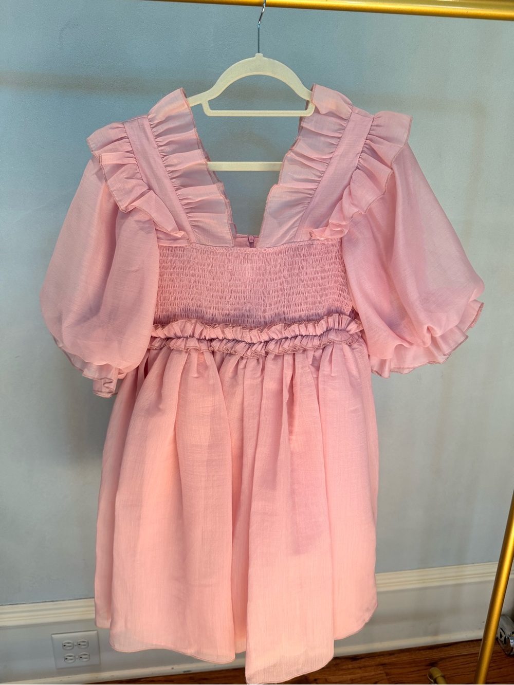Dream Sister Jane Soft Pink Ruffle Smocked Puff-Sleeve Dress